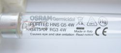 Zbliżenie na lampę germicydową OSRAM PURITEC HNS G5 4W.