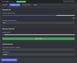 LED control panel with brightness settings, test function, and animation options