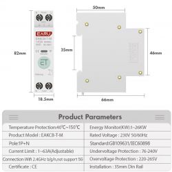EARU EAKCB-T-M Smart Switch with Parameters Diagram and parameters of the EARU EAKCB-T-M smart switch.