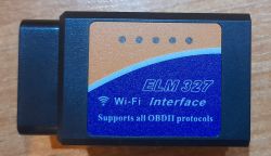 ELM 327 Wi-Fi diagnostic adapter with casing and label.