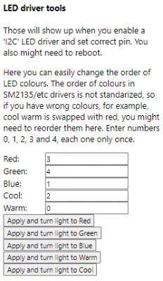 Fragment of the LED driver tools interface.