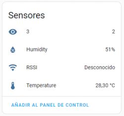 Home Assistant sensor interface showing humidity and temperature values.