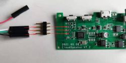 CloudSpeaker V7.2 PCB with wires connected via pin header