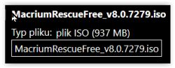 Plik ISO o nazwie MacriumRescueFree_v8.0.7279.iso, rozmiar 937 MB
