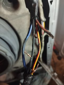 Przetarte przewody elektryczne w pralce.