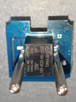 JIEYING YRF-SH-DC5V-AK relay mounted on a blue PCB, front view.