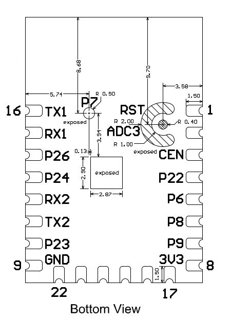 Close-up photo of a BK7231N electronic module, showing the chip and connectors.