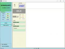 Screenshot of WLAN Facility software displaying test statistics and device status.