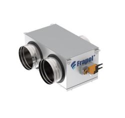 Rectangular metal Frapol ventilation unit with four duct connectors and a side actuator