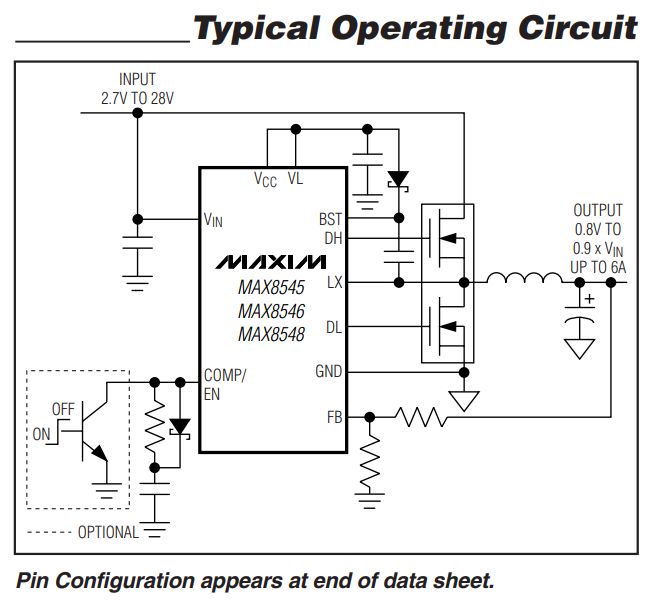 MAX8545 Converter Circuit Diagram Typical operating circuit of the MAX8545 converter