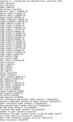 MOSFET parameters from ngspice simulation.