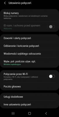 "ID rozmówcy i ochrona przed spamem" Brak możliwości włączenia.