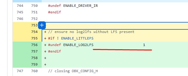 Screenshot of a code diff showing #if/#undef directives and a comment about log2lfs without LFS.