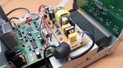 Interior view of micro hi-fi system with power and control circuit boards