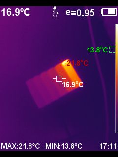 Thermal image of a single cell showing a hot spot with a temperature of 21.8°C.