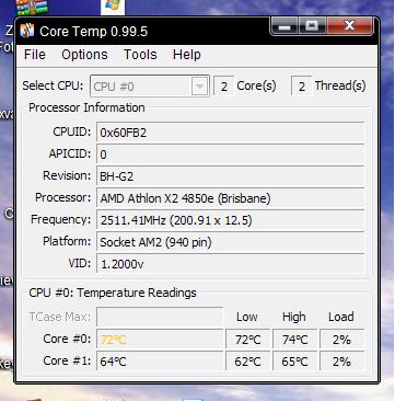 Gorący(100 stopni) am2 4850e+ninja2 (TDP-45W)