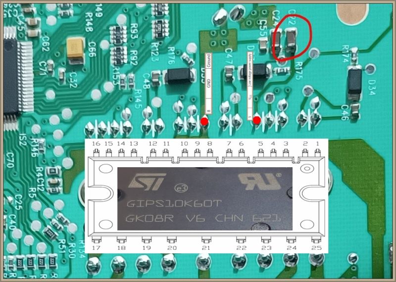 Whirlpool FSCR 10432 (859208629010) – wartości kondensatora C22 na module sterowania