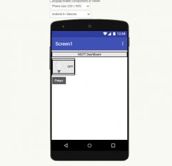 Screenshot of an Android app showing an MQTT dashboard with a light bulb button in the off state.