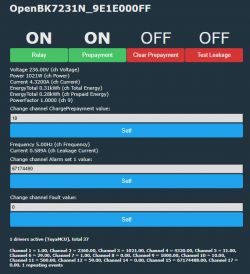 Screenshot of OpenBK7231N interface showing various channel settings and values.