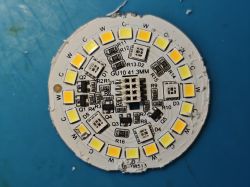 GU10 LED board with C, W, R, G, B channels and visible electronic components