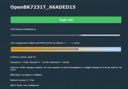 Screenshot showing the OpenBK7231T application interface with controls for adjusting LED lighting.