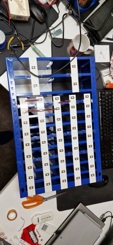 LED Workshop Shelf with Smart Drawer Project Workshop shelf with mounted LED lights.