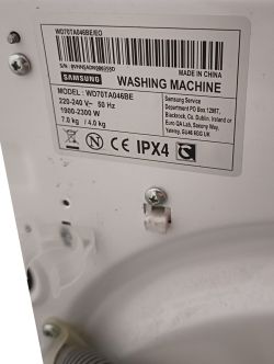 Etykieta informacyjna pralko-suszarki Samsung z modelem WD70TA046BE