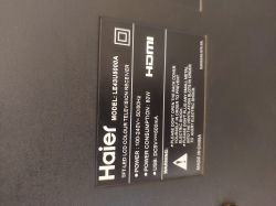 Technical label on the back of a Haier television, model LE43U5000A