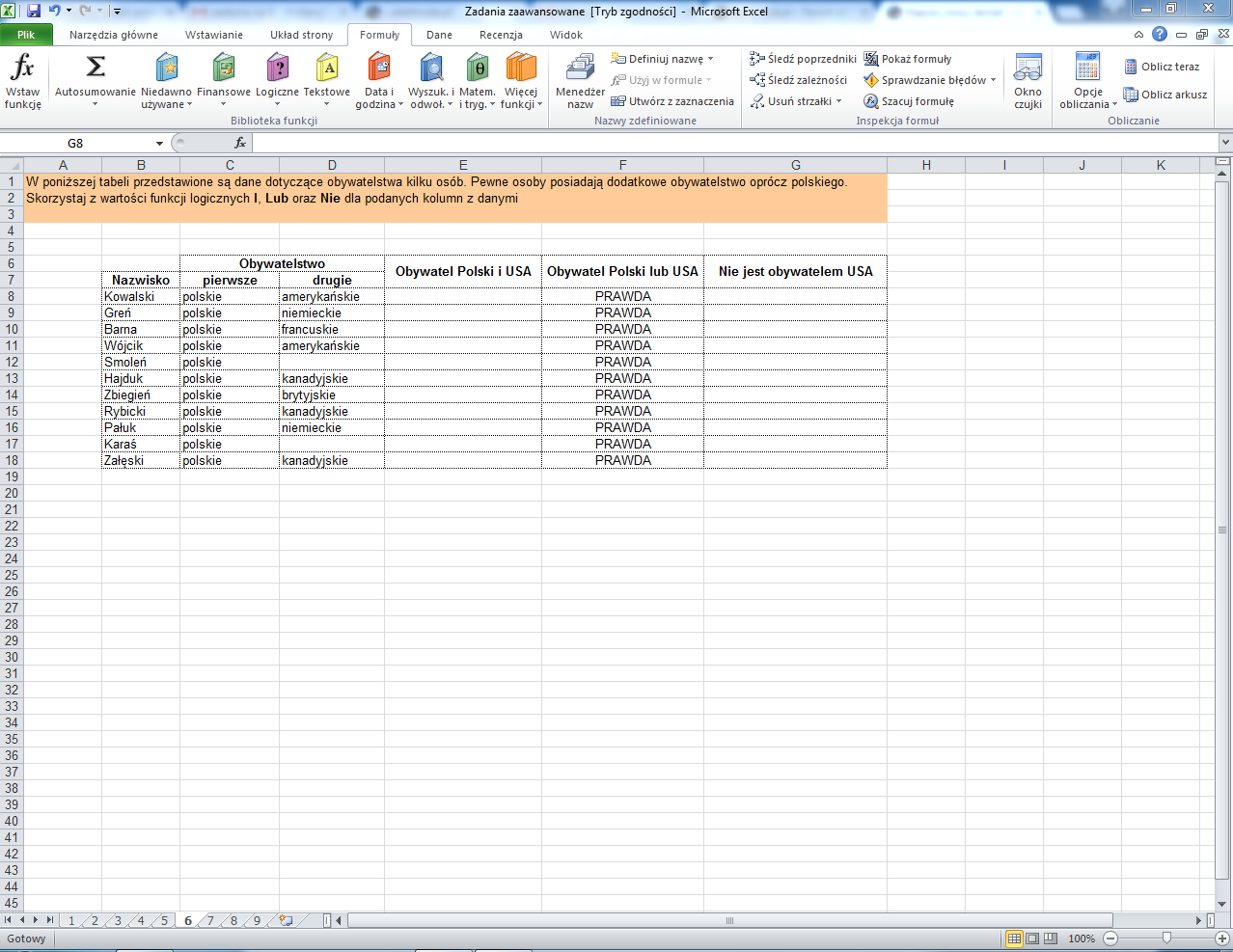 Excel - wzór na funkcję w zadaniu - elektroda.pl