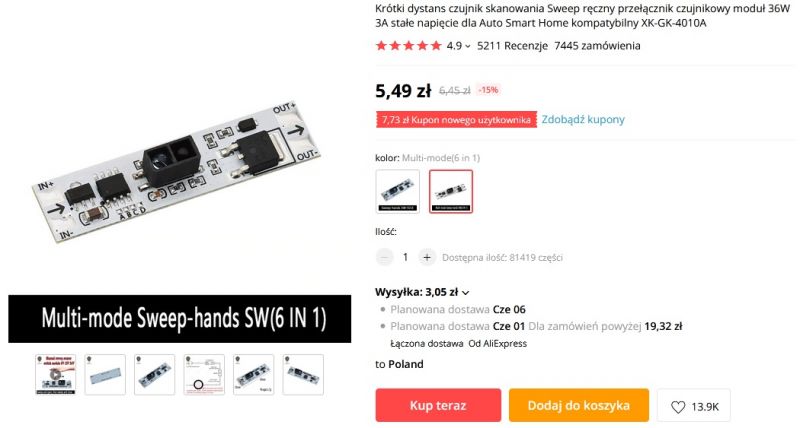 Nieco bardzie rozbudowany włącznik LED z czujnikiem refleksyjnym Nieco bardzie rozbudowany włącznik LED z czujnikiem refleksyjnym