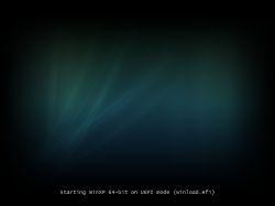 Ekran startowy z napisem Starting WinXP 64-bit on UEFI mode (winload.efi) na ciemnym tle.