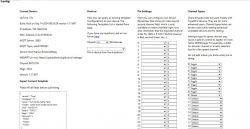 Screenshot of IoT device configuration page with device information, pin settings, and channel types.