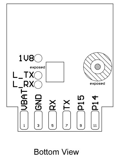 PCB Bottom View Bottom view of a PCB with pin labels.