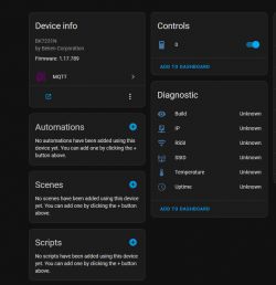 Screenshot of the Home Assistant user interface with device and MQTT diagnostic information.