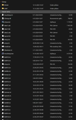 Zawartość folderu instalatora audio z plikami setup i konfiguracyjnymi