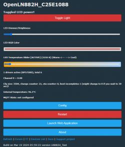 LED control panel with settings for brightness, RGB color, and temperature.