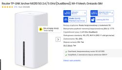 Zrzut ekranu oferty routera TP-Link Archer NX210 5G z parametrami i zdjęciem urządzenia