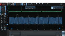 Zrzut ekranu z wynikami z programu diagnostycznego PicoScope pokazujący przebiegi sygnałów czujników wału, wałka, i wtryskiwacza w samochodzie Opel Astra.