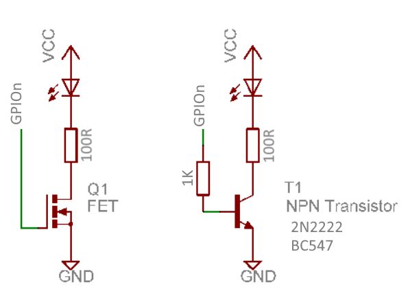 Circuit diagrams with FET and NPN transistors