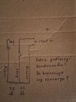Podłączenie kondensatora do silnika jednofazowego 400W, 230V w maseratorze