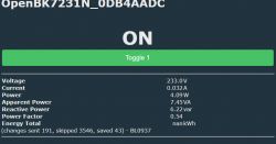 User interface with current electrical measurements for the OpenBK7231N system.
