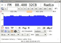 XDR-GTK software interface displaying FM radio frequency set to 88.400 MHz.
