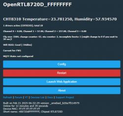 Screenshot of OpenRTL8720D interface displaying temperature, humidity, and network configuration information.