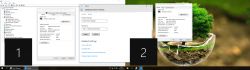 Zrzut ekranu ustawień dwóch monitorów w systemie Windows 10 z informacjami o dwóch kartach graficznych.