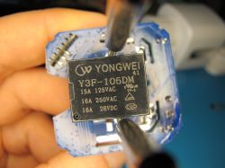Yongwei Y3F-105DM Relay on EU Smart Plug Yongwei Y3F-105DM relay on a smart plug PCB.