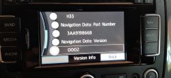 Car Navigation System Version Information Screen Car navigation system screen displaying navigation data version information.
