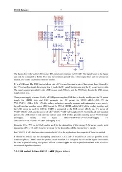Block diagram of CH342F with USB interface, dual UART, and filtering capacitors