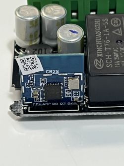 CB2S Module on Electronic Board CB2S module on a board with capacitors and a relay.