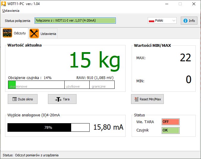 Praktyczna prezentacja WDT11 - wzmacniacz dla czujników siły - wyjście analogowe i Modbus RS485