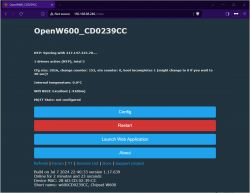 Screenshot of the OpenW600_CD0239CC web interface displaying NTP sync information, number of active drivers, and Wifi status.